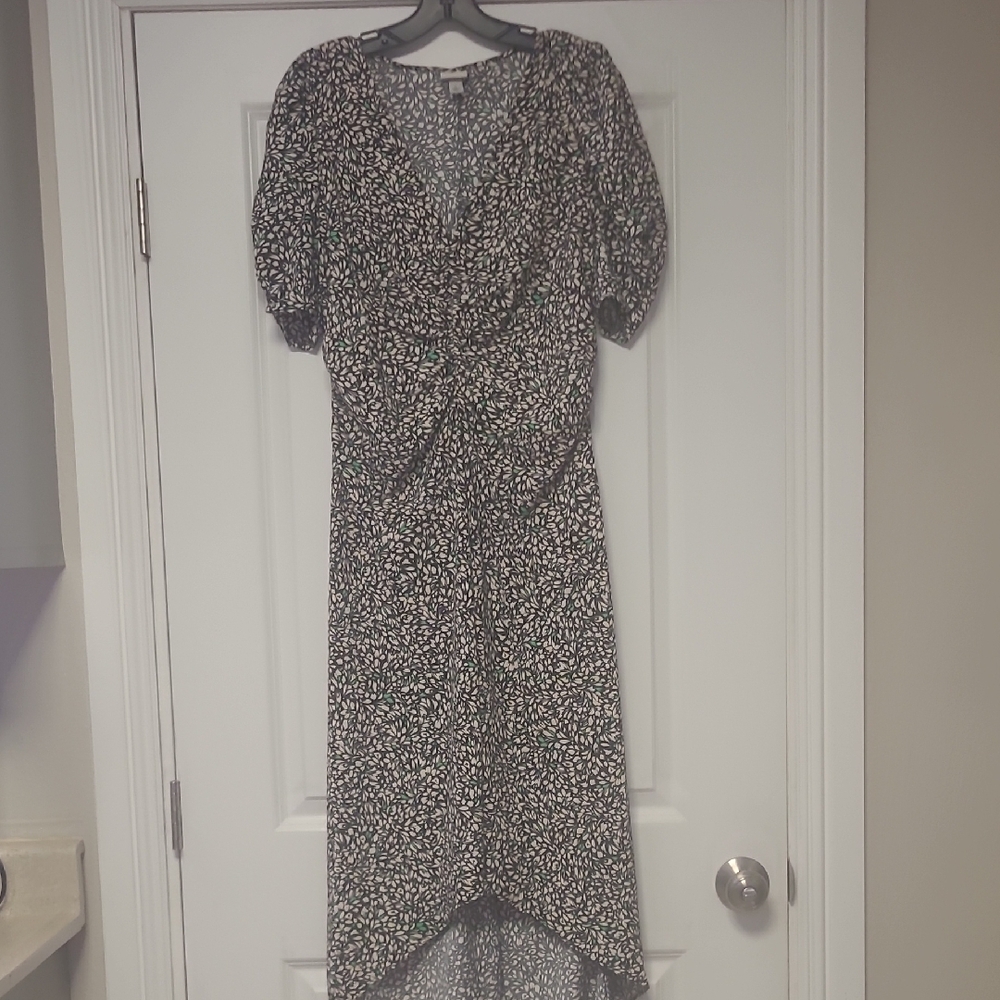 A New Day Green and Black Puff Sleeve Wrap Sundress